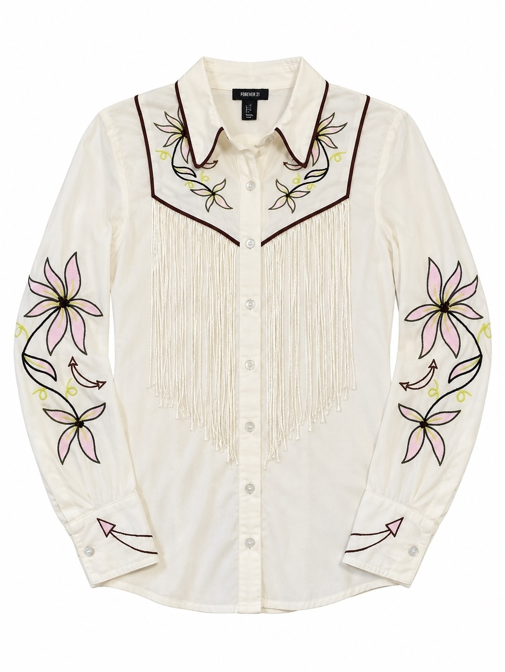 Nasty Gal Embroidered Western Fringe Shirt - Size 4